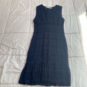 Navy blue lacy, deep V-neck dress